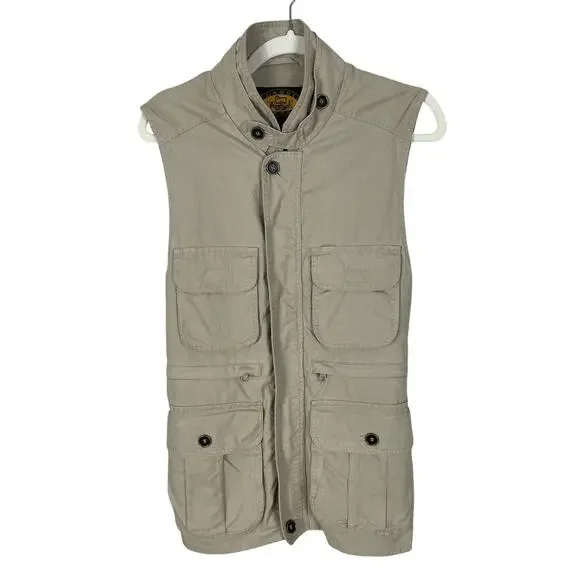 Woolrich Cotton Fishing Vest Pockets Utility Cargo Khaki Men's Size XS Outdoors - Picture 2 of 15